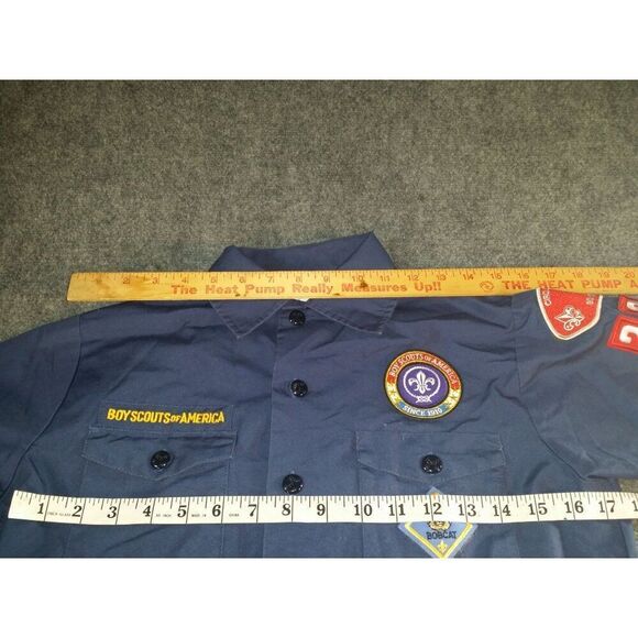 Boy Scouts Of America Button Up Shirt Boys Sz L Patches Circle Ten Council Outdo - Picture 6 of 8